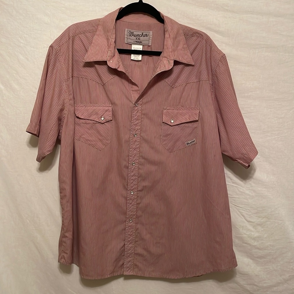 Vintage XXL Wrancher Wrangler Shortsleeved Red Ticking Striped Pearl Buttoned
